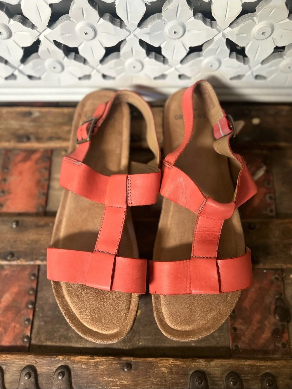 Earth Origins Coral Leather Comfort Sandals Womens Size 11 Adjustable Strap